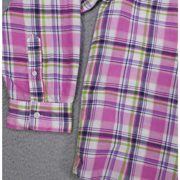 Alan Flusser Shirt Men's Large Linen Cotton Button Up Pink Pocket Long Sleeve - Picture 3 of 15